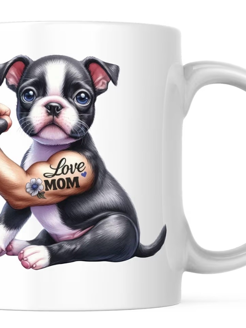 Love Mom Black & White Puppy Ceramic Mug - Pets Dog Gift